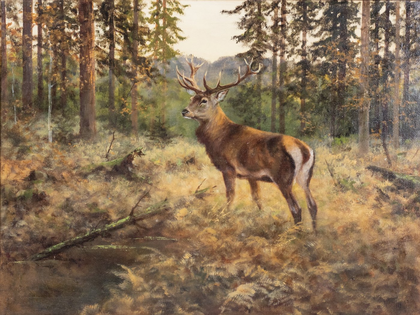 A Stag in a Woodland Clearing - overall view of the painting