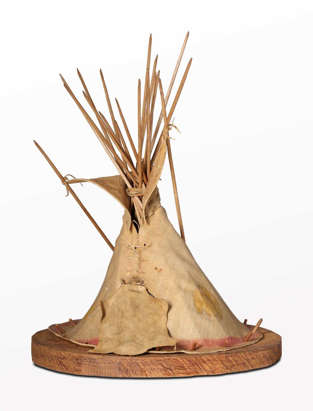 Painted Miniature Teepee - front view showing the lacing closure and yellow handprint motif