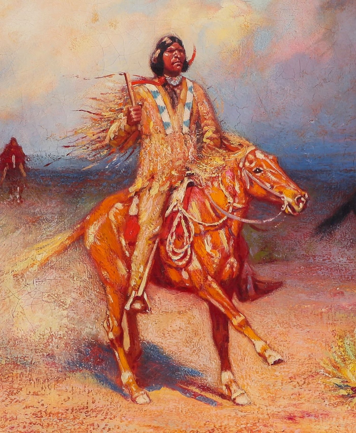 Close-up of the central rider on horseback